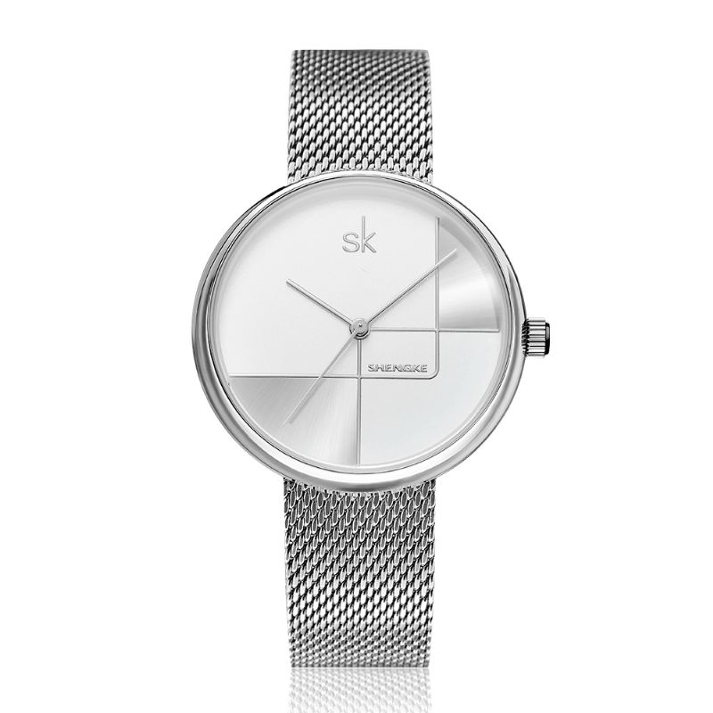 Ligne Géométrique Simple Aiguille Cadran Femmes Plein Acier Dames Robe De Luxe Montre À Quartz