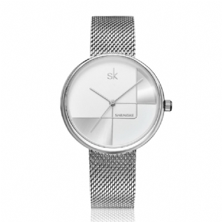 Ligne Géométrique Simple Aiguille Cadran Femmes Plein Acier Dames Robe De Luxe Montre À Quartz