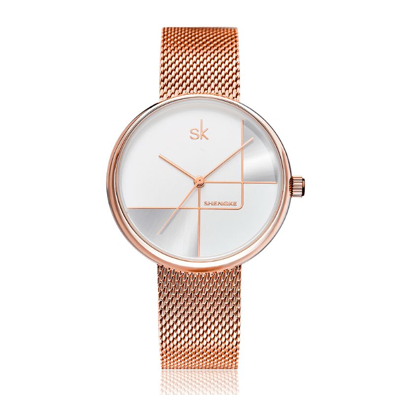 Ligne Géométrique Simple Aiguille Cadran Femmes Plein Acier Dames Robe De Luxe Montre À Quartz