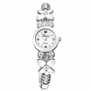 Lp171 Fleur Robe Dames Bracelet Montre Cristal Diamant Petit Cadran Quartz Montre