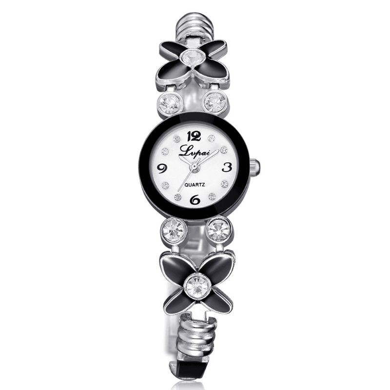 Lp171 Fleur Robe Dames Bracelet Montre Cristal Diamant Petit Cadran Quartz Montre