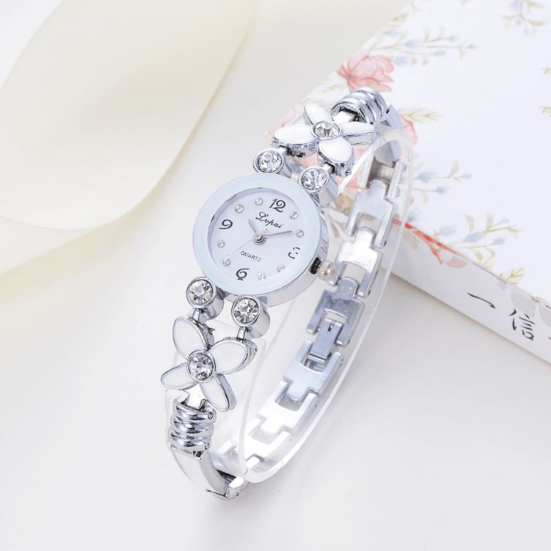 Lp171 Fleur Robe Dames Bracelet Montre Cristal Diamant Petit Cadran Quartz Montre