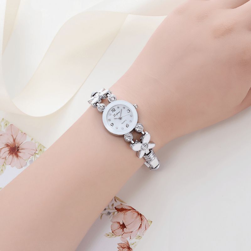 Lp171 Fleur Robe Dames Bracelet Montre Cristal Diamant Petit Cadran Quartz Montre