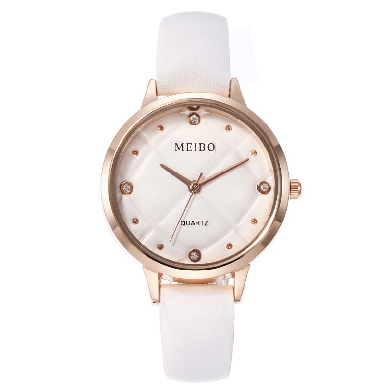 Meibo Montre-bracelet Pour Femme De Style Décontracté Bracelet En Cuir Montres À Quartz En Cristal