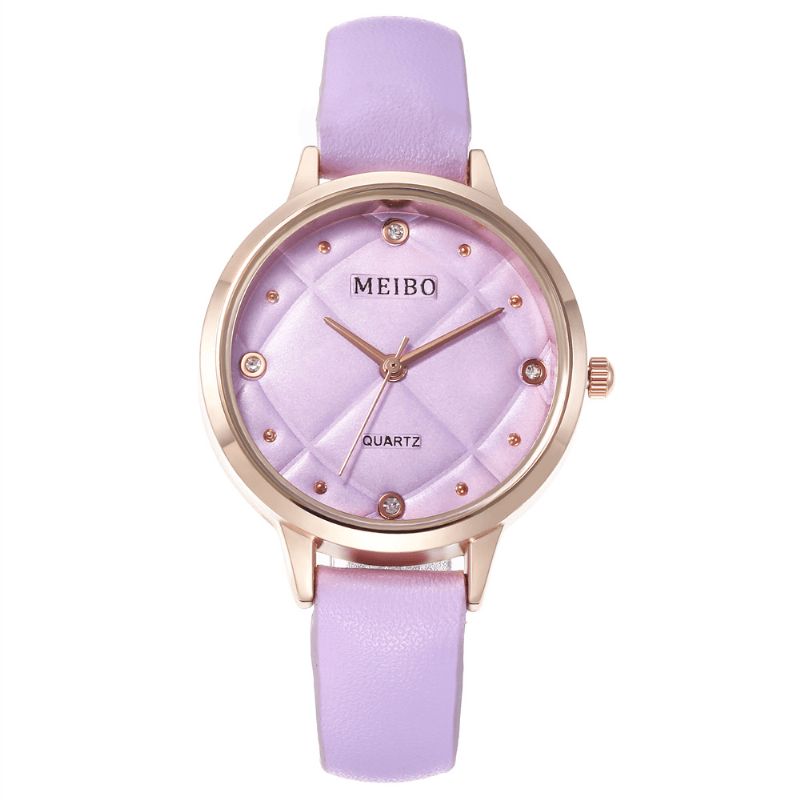 Meibo Montre-bracelet Pour Femme De Style Décontracté Bracelet En Cuir Montres À Quartz En Cristal