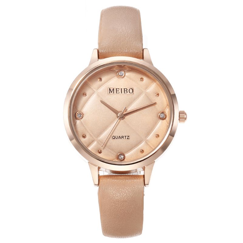 Meibo Montre-bracelet Pour Femme De Style Décontracté Bracelet En Cuir Montres À Quartz En Cristal