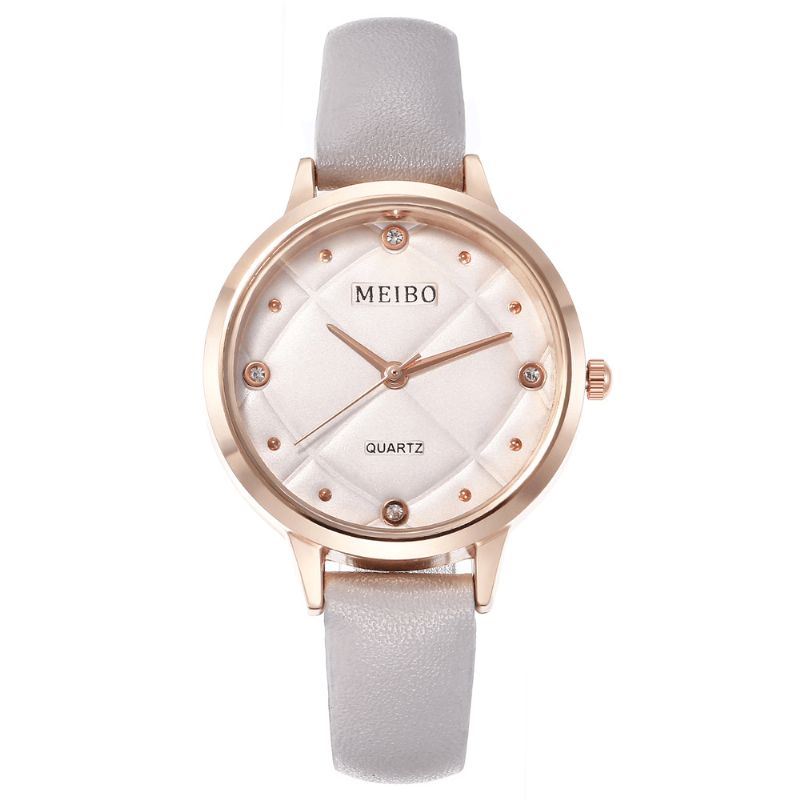 Meibo Montre-bracelet Pour Femme De Style Décontracté Bracelet En Cuir Montres À Quartz En Cristal