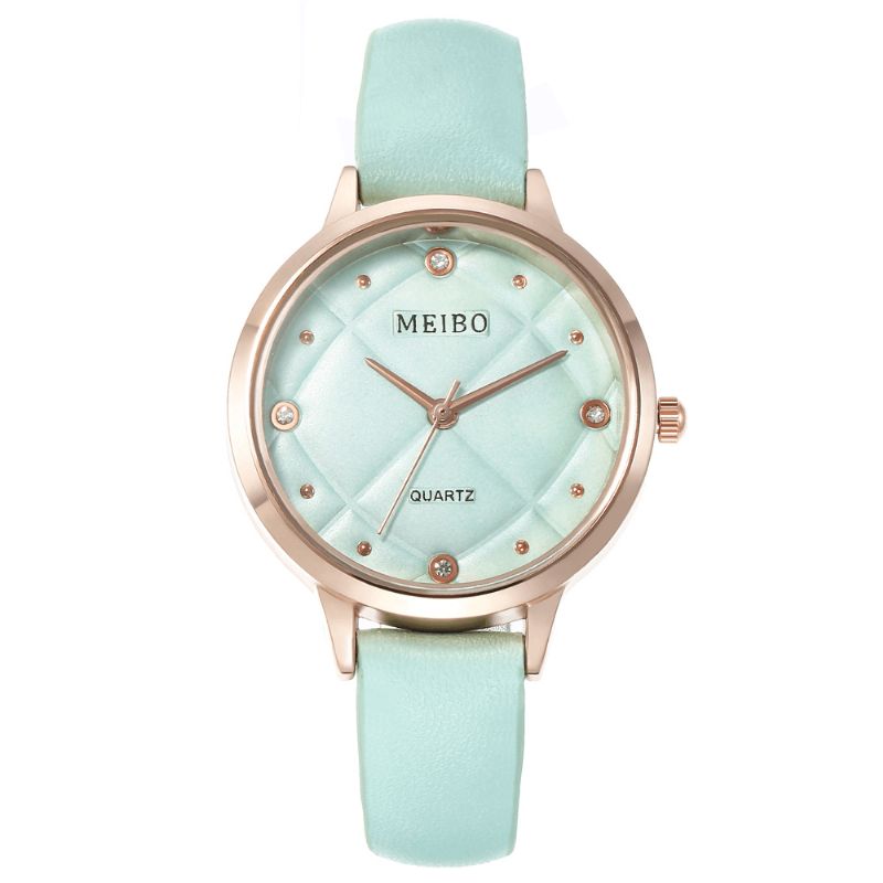 Meibo Montre-bracelet Pour Femme De Style Décontracté Bracelet En Cuir Montres À Quartz En Cristal