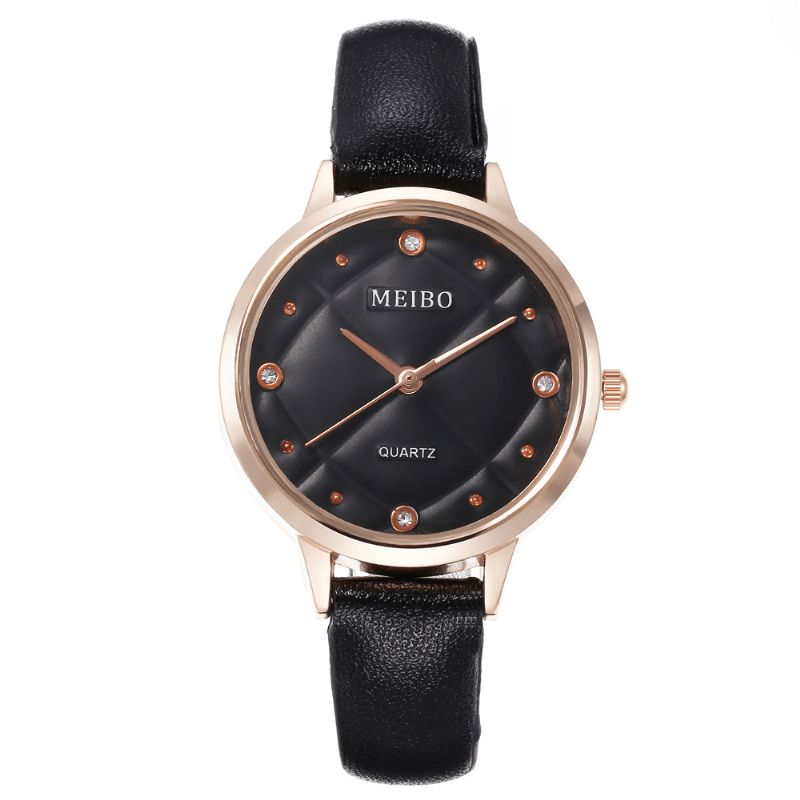 Meibo Montre-bracelet Pour Femme De Style Décontracté Bracelet En Cuir Montres À Quartz En Cristal