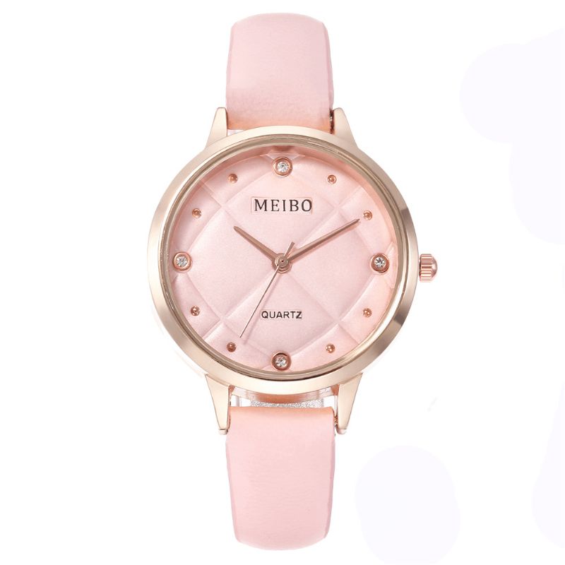 Meibo Montre-bracelet Pour Femme De Style Décontracté Bracelet En Cuir Montres À Quartz En Cristal