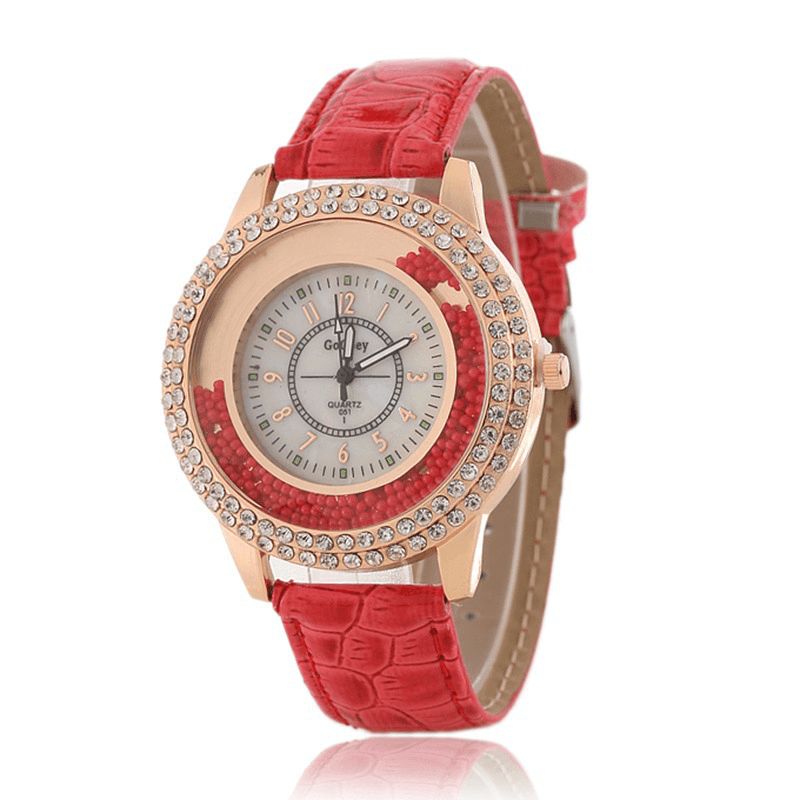 Mesdames De La Mode Robe Bracelet En Cuir Coloré Cristal Femmes Montre À Quartz