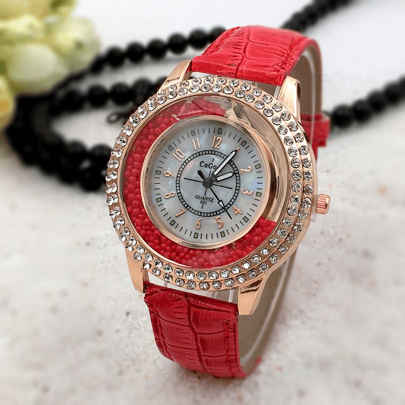 Mesdames De La Mode Robe Bracelet En Cuir Coloré Cristal Femmes Montre À Quartz