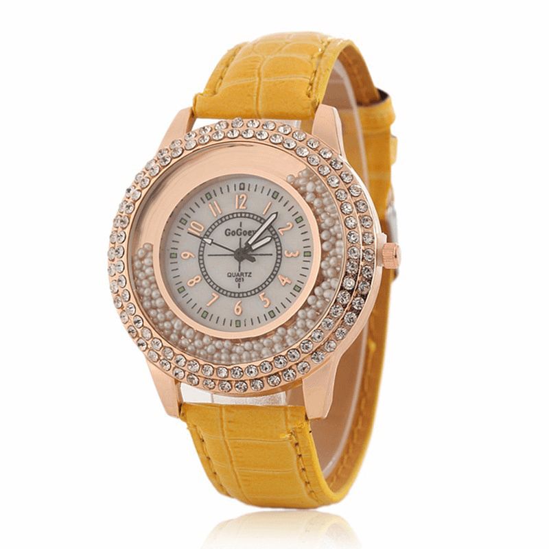 Mesdames De La Mode Robe Bracelet En Cuir Coloré Cristal Femmes Montre À Quartz