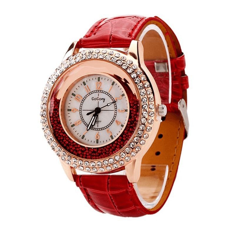 Mesdames De La Mode Robe Bracelet En Cuir Coloré Cristal Femmes Montre À Quartz