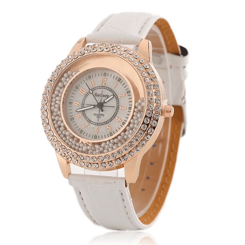 Mesdames De La Mode Robe Bracelet En Cuir Coloré Cristal Femmes Montre À Quartz