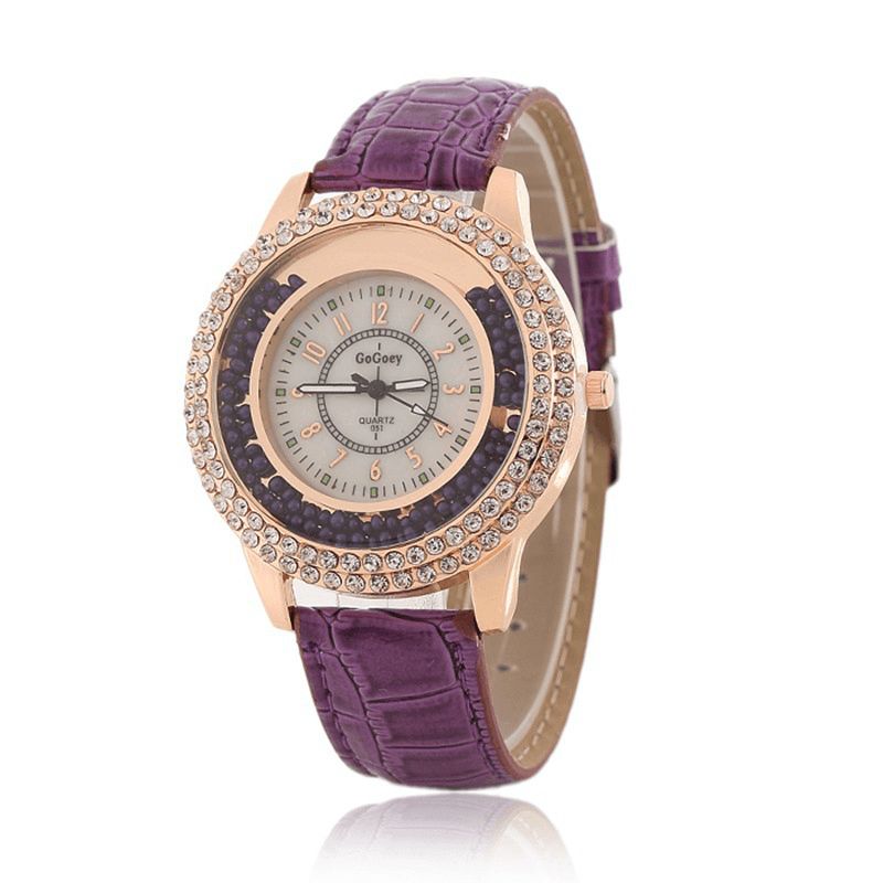 Mesdames De La Mode Robe Bracelet En Cuir Coloré Cristal Femmes Montre À Quartz