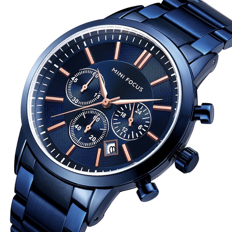 Mf0188g Business Style Calendrier Acier Inoxydable Hommes Montre-bracelet Montre À Quartz