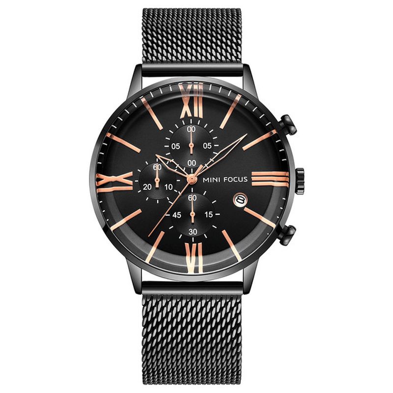 Mf0236g Business Chronographe Calendrier Maille Acier Montre À Quartz Hommes Montre-bracelet