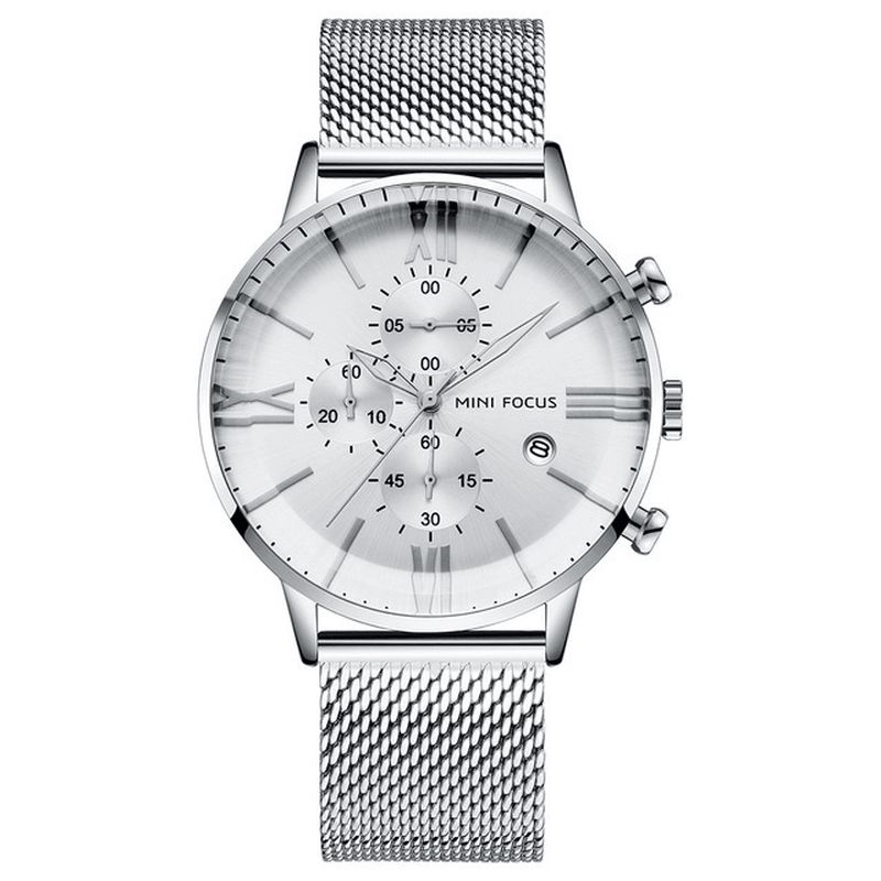 Mf0236g Business Chronographe Calendrier Maille Acier Montre À Quartz Hommes Montre-bracelet