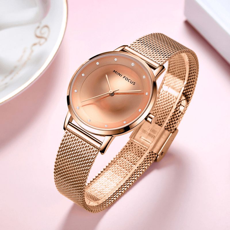 Mf0332l Mode Femmes Montre Diamant Cadran Étanche En Acier Inoxydable Maille Ceinture Sangle Simple Dame Montre À Quartz