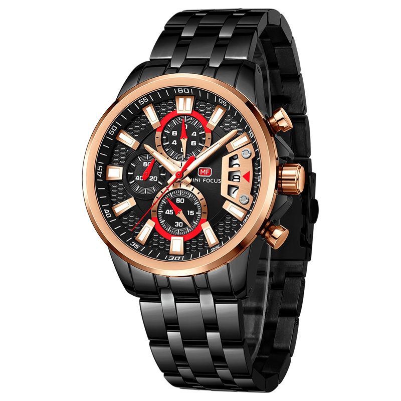 Mf0352g Multifonction Coloré Étanche Montre À Quartz Affichage De La Date Plein Acier Hommes Montres