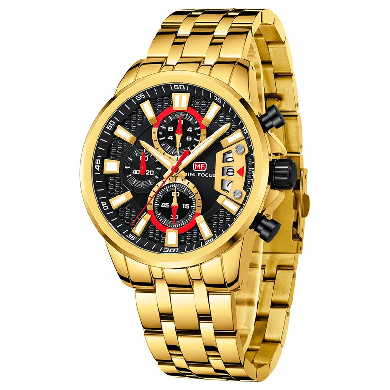 Mf0352g Multifonction Coloré Étanche Montre À Quartz Affichage De La Date Plein Acier Hommes Montres