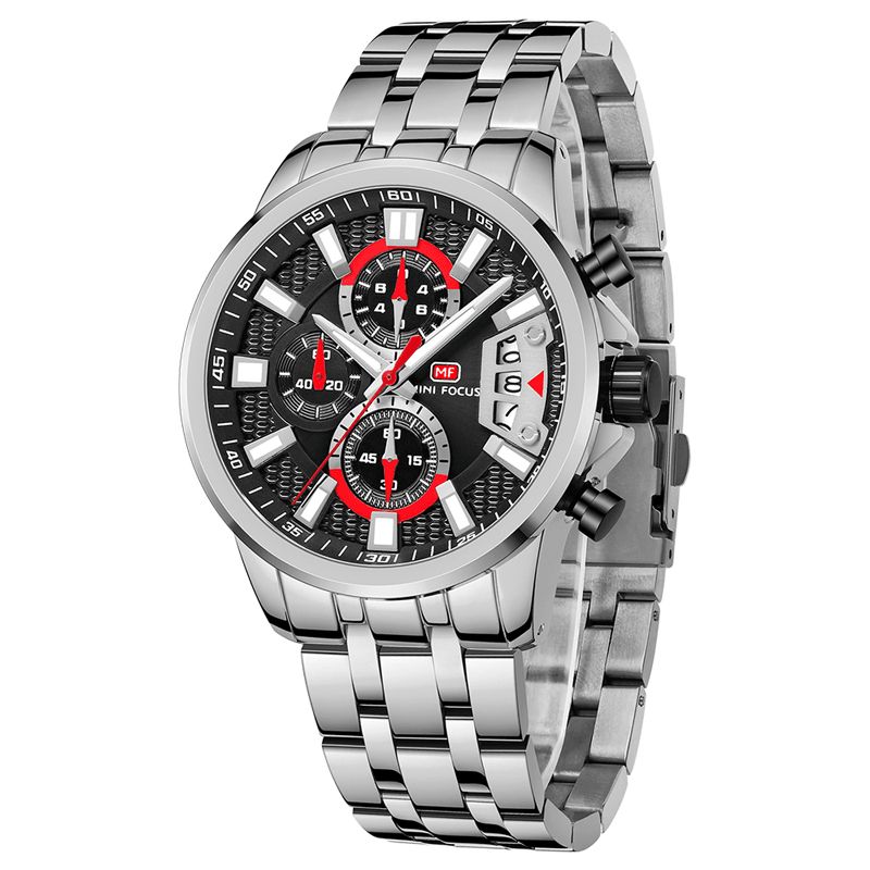 Mf0352g Multifonction Coloré Étanche Montre À Quartz Affichage De La Date Plein Acier Hommes Montres