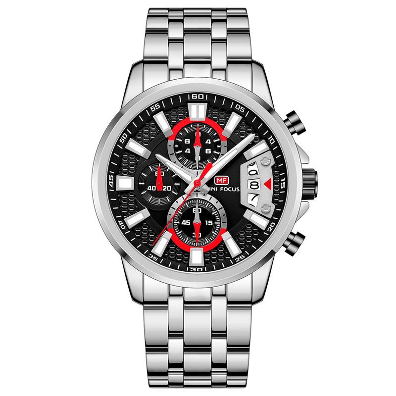 Mf0352g Multifonction Coloré Étanche Montre À Quartz Affichage De La Date Plein Acier Hommes Montres