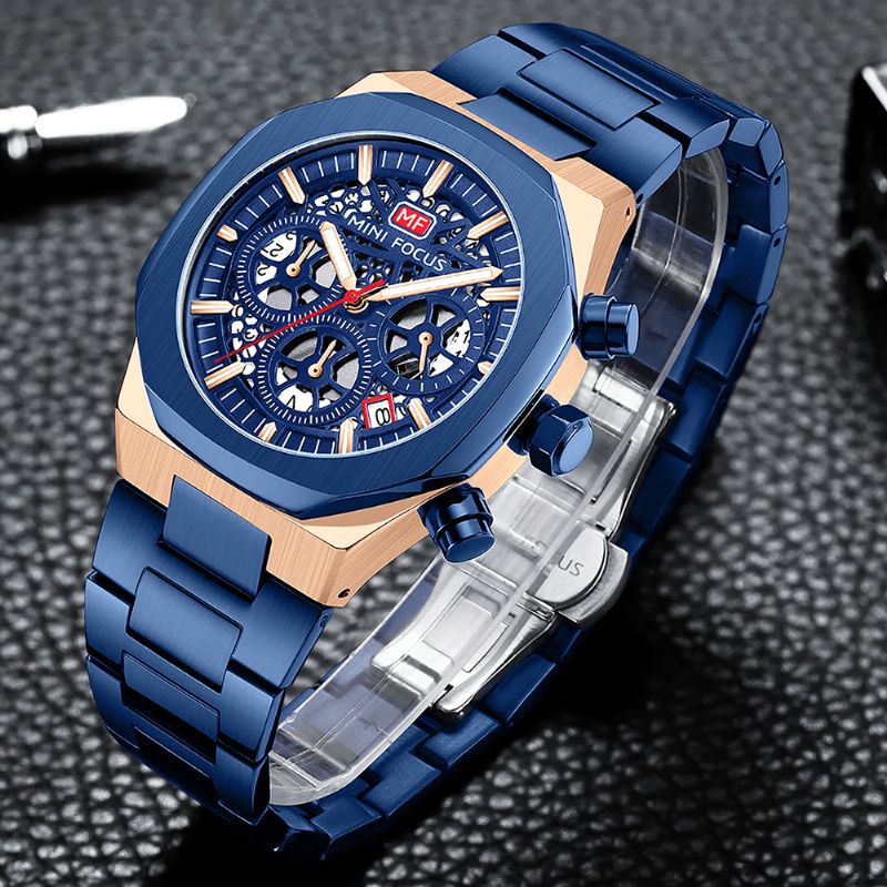 Mf0411g Nouvelle Mode Hommes Montres De Luxe Calendrier Chronomètre Timing Veilleuse En Acier Inoxydable 3atm Étanche Sport Montre À Quartz