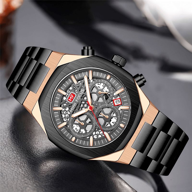 Mf0411g Nouvelle Mode Hommes Montres De Luxe Calendrier Chronomètre Timing Veilleuse En Acier Inoxydable 3atm Étanche Sport Montre À Quartz