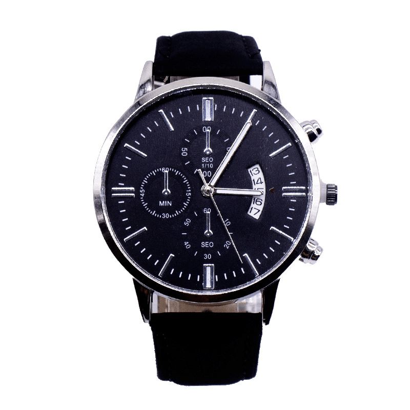 Mode Affaires Hommes Montre Bracelet Ensemble 2 Pièces Calendrier Horloge Boîtier En Alliage Cuir Bande Mâle Montre À Quartz