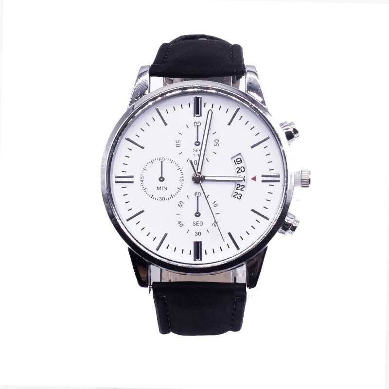 Mode Affaires Hommes Montre Bracelet Ensemble 2 Pièces Calendrier Horloge Boîtier En Alliage Cuir Bande Mâle Montre À Quartz