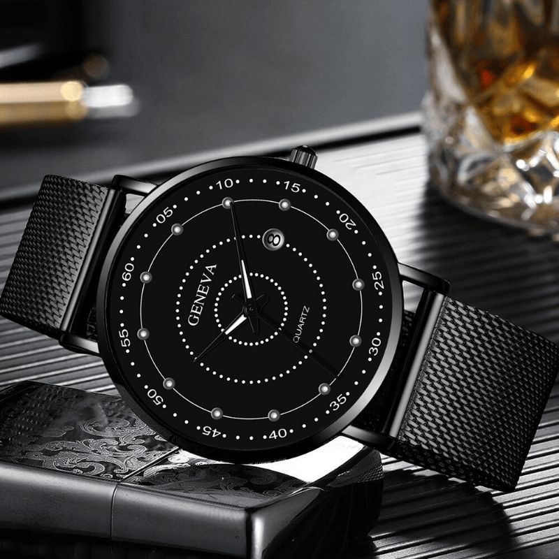 Mode Alliage Hommes Montre D'affaires Décoré Montre À Quartz Lumineux Pointeur