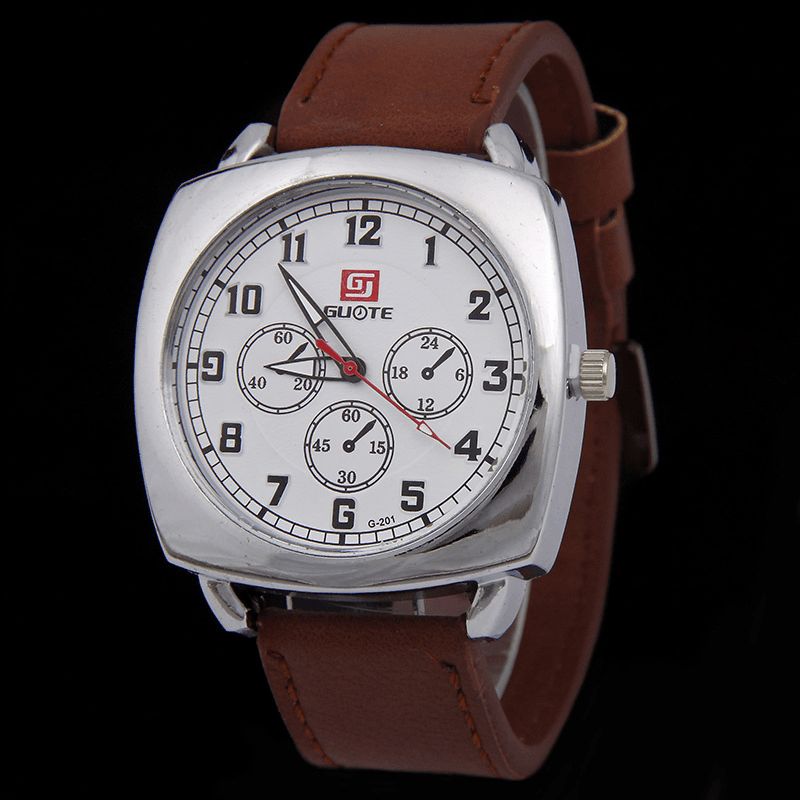 Mode Alliage Pu Cuir Strape Sports Carré Montre Tête Militaire Montre Ceinture Montre À Quartz