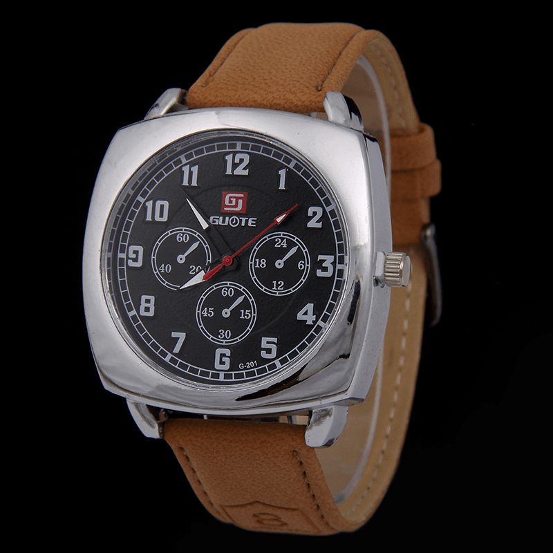 Mode Alliage Pu Cuir Strape Sports Carré Montre Tête Militaire Montre Ceinture Montre À Quartz