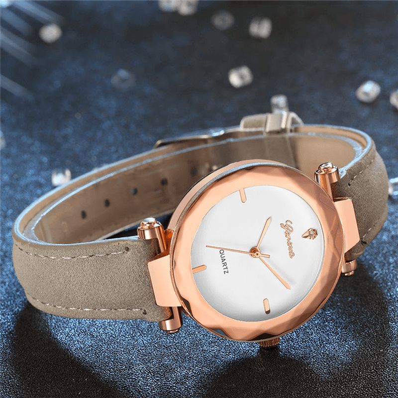 Mode Bracelet En Cuir Cadran Simple Conception Boîtier En Métal Femmes Montre Dames Robe Quarta Montre