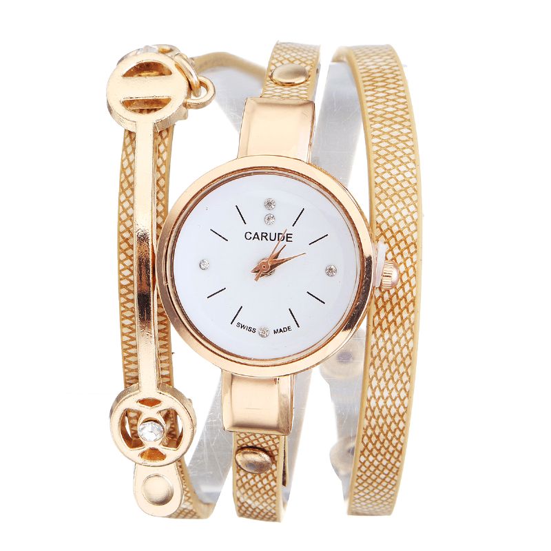 Mode Bracelet En Cuir Pu Simple Cristal Cadran Femmes Montre Dames Robe Montre À Quartz