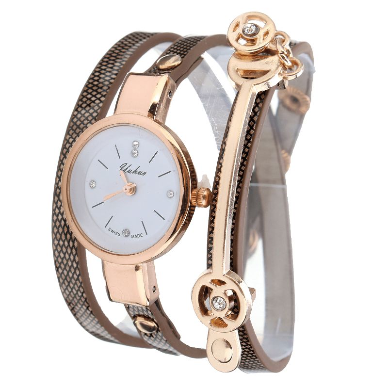 Mode Bracelet En Cuir Pu Simple Cristal Cadran Femmes Montre Dames Robe Montre À Quartz