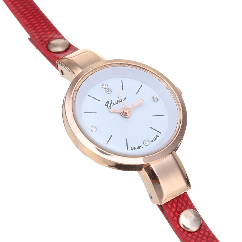 Mode Bracelet En Cuir Pu Simple Cristal Cadran Femmes Montre Dames Robe Montre À Quartz