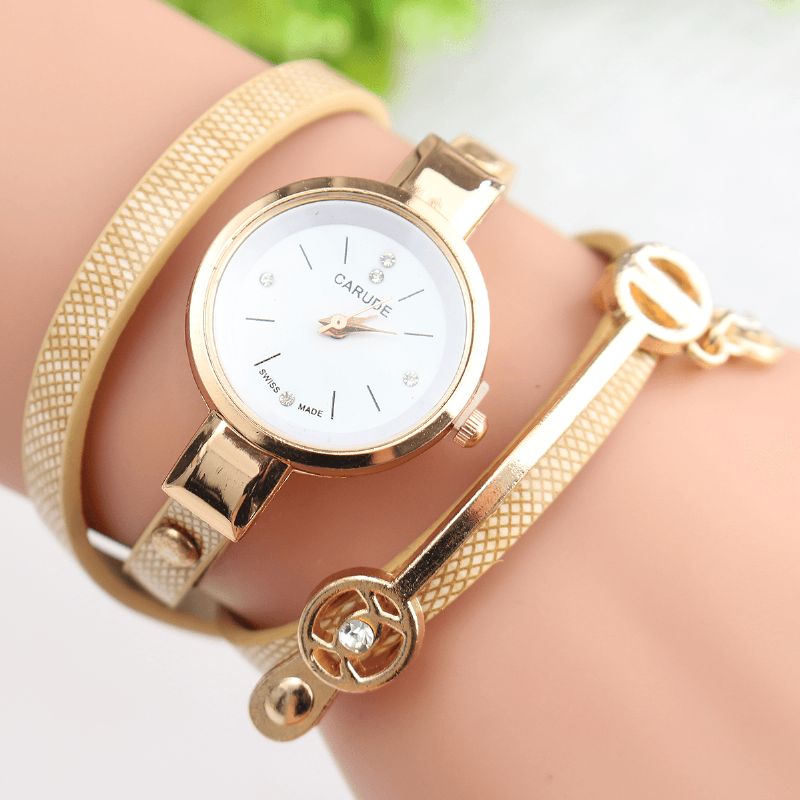 Mode Bracelet En Cuir Pu Simple Cristal Cadran Femmes Montre Dames Robe Montre À Quartz