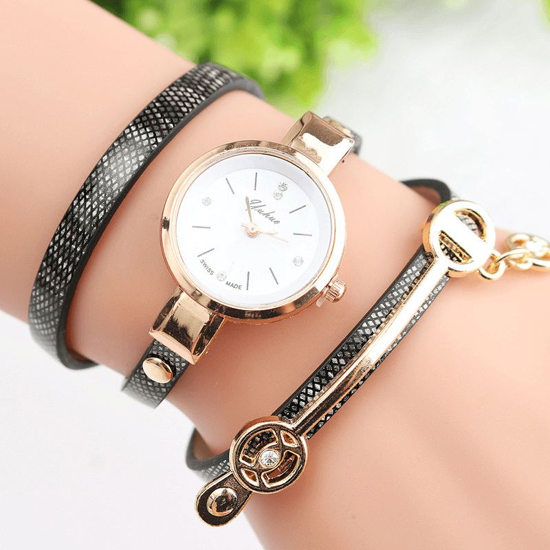 Mode Bracelet En Cuir Pu Simple Cristal Cadran Femmes Montre Dames Robe Montre À Quartz