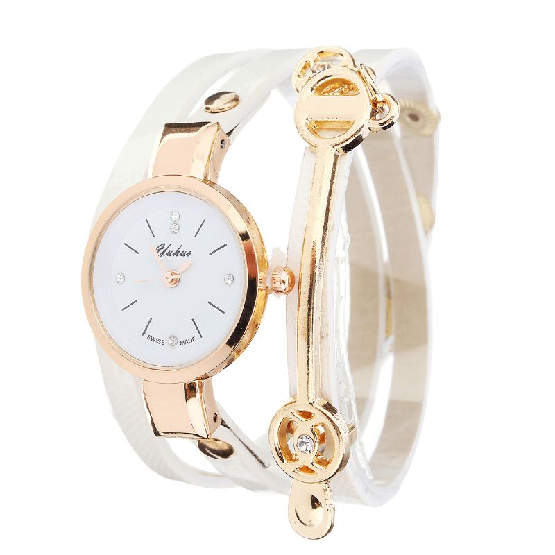 Mode Bracelet En Cuir Pu Simple Cristal Cadran Femmes Montre Dames Robe Montre À Quartz