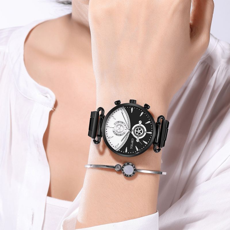 Mode Casual Acier Alliage Maille Sangle Personnalité Vitesse Cadran Montre À Quartz Pour Hommes Femmes