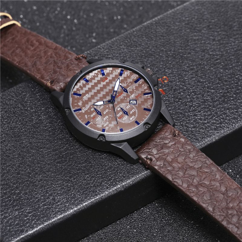 Mode Casual Alliage Casual Vintage Calendrier Pu Ceinture En Cuir Montre À Quartz Montre