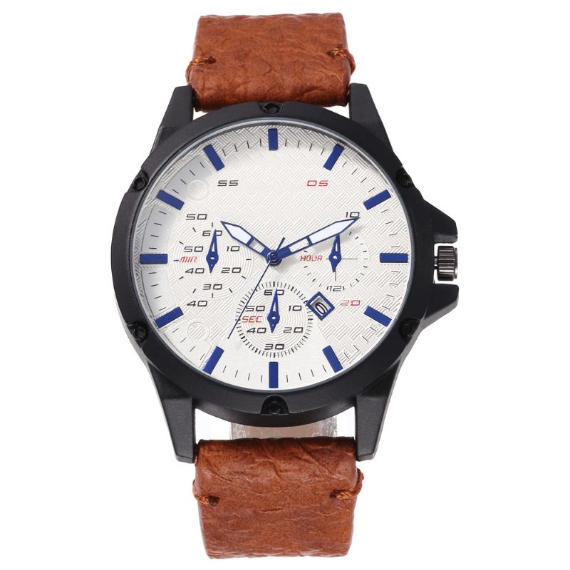 Mode Casual Alliage Casual Vintage Calendrier Pu Ceinture En Cuir Montre À Quartz Montre