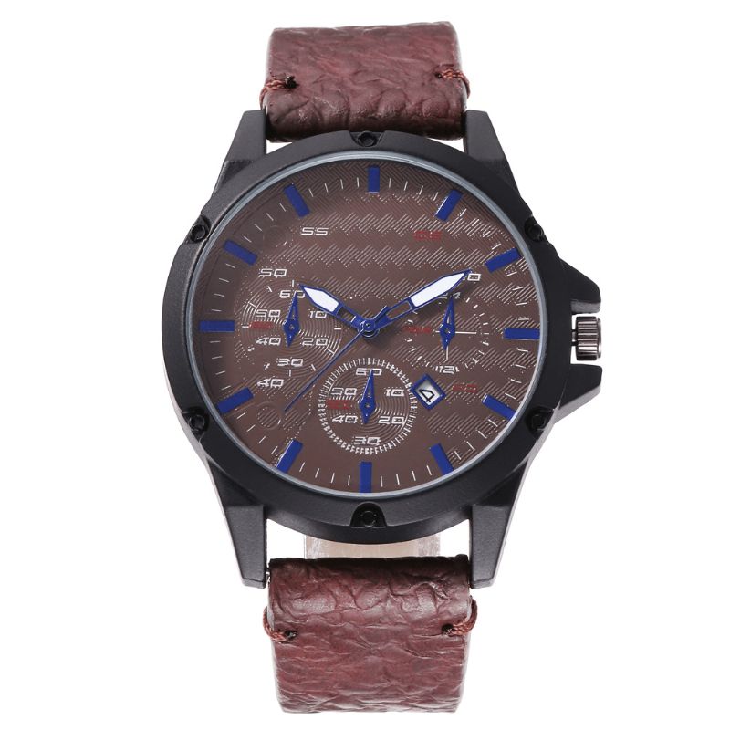 Mode Casual Alliage Casual Vintage Calendrier Pu Ceinture En Cuir Montre À Quartz Montre