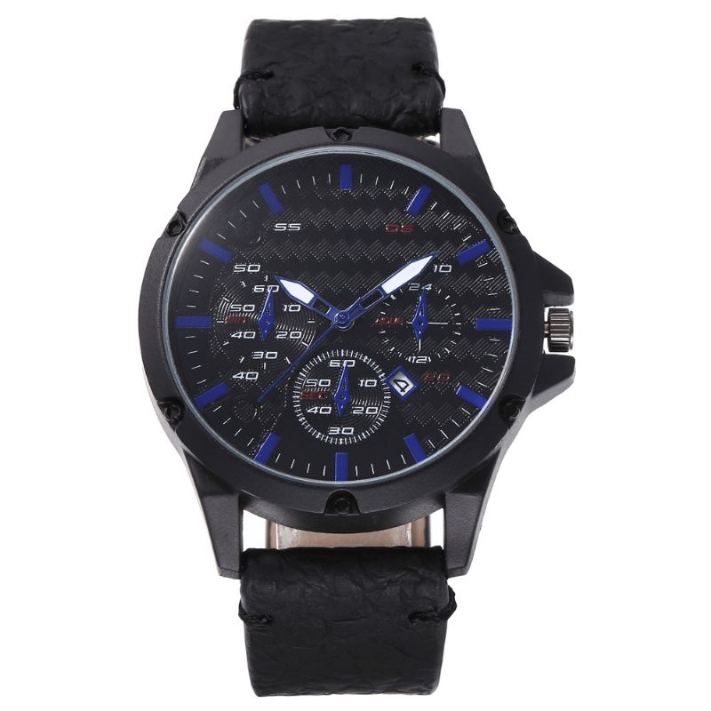 Mode Casual Alliage Casual Vintage Calendrier Pu Ceinture En Cuir Montre À Quartz Montre