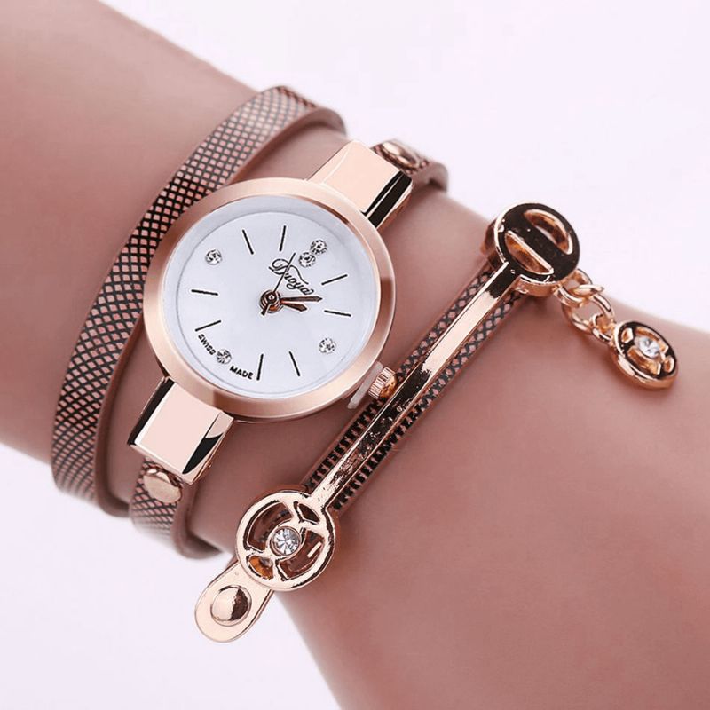 Mode Casual Dames Diamant Pu Bracelet En Cuir Femmes Bracelet Montre À Quartz Montre