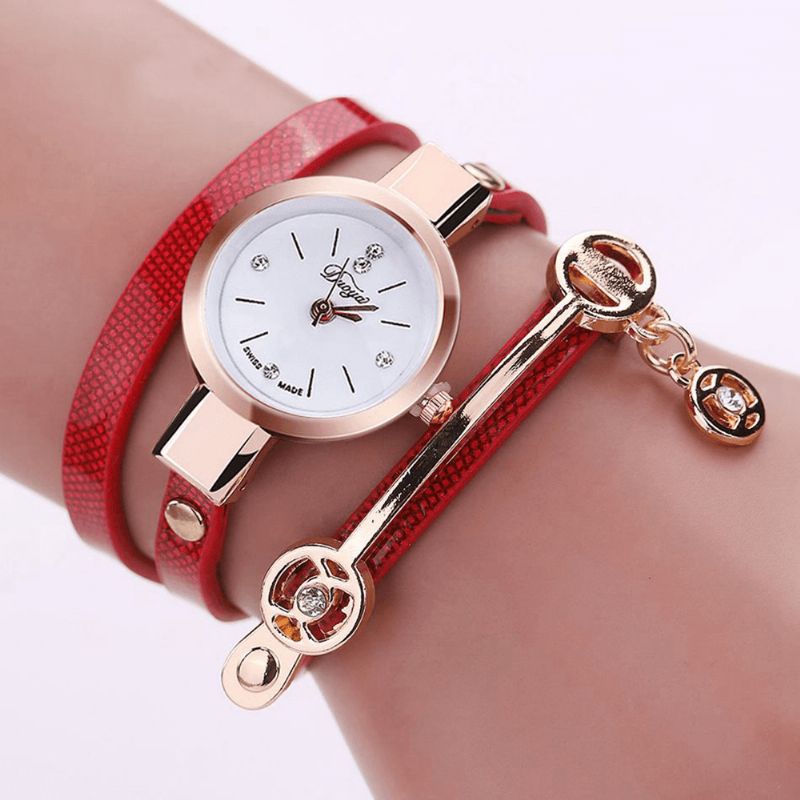 Mode Casual Dames Diamant Pu Bracelet En Cuir Femmes Bracelet Montre À Quartz Montre