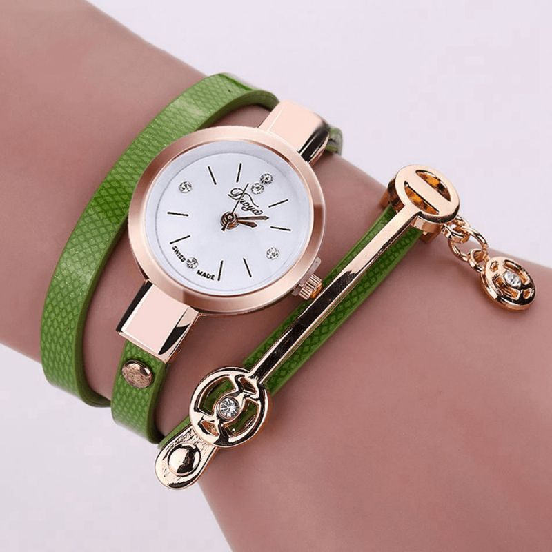 Mode Casual Dames Diamant Pu Bracelet En Cuir Femmes Bracelet Montre À Quartz Montre